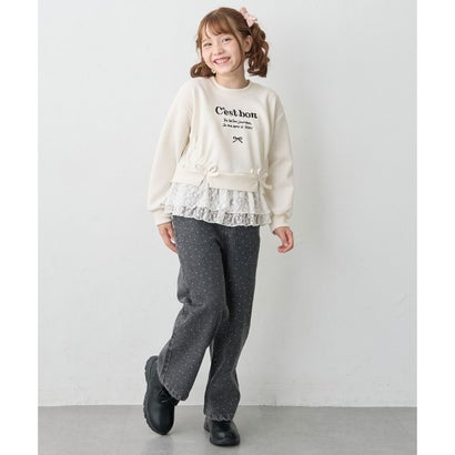 ANY KIDS あったか キラキラストーン 裏起毛 デニムワイドパンツ （ブラック）｜詳細画像
