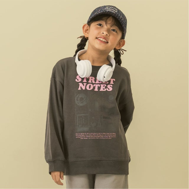【毛玉ガード裏毛】【365D】アソートプリントワイドトレーナー （チャコール）
