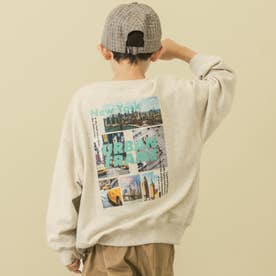 【毛玉ガード裏毛】【365D】転写プリント長袖BIGトレーナー （シロ杢）