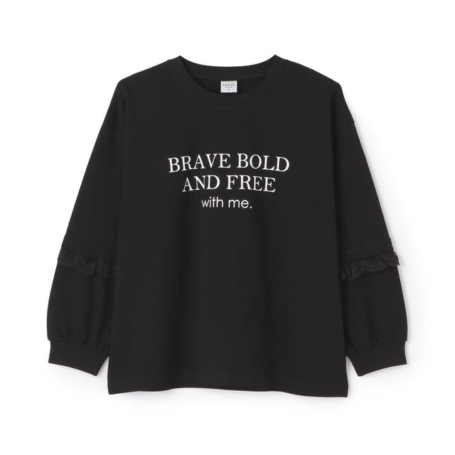 レースレイヤード風長袖Tシャツ （黒）