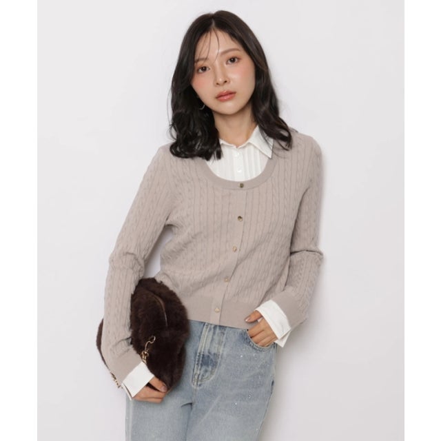 シャツドッキングUネックニット （グレージュ）