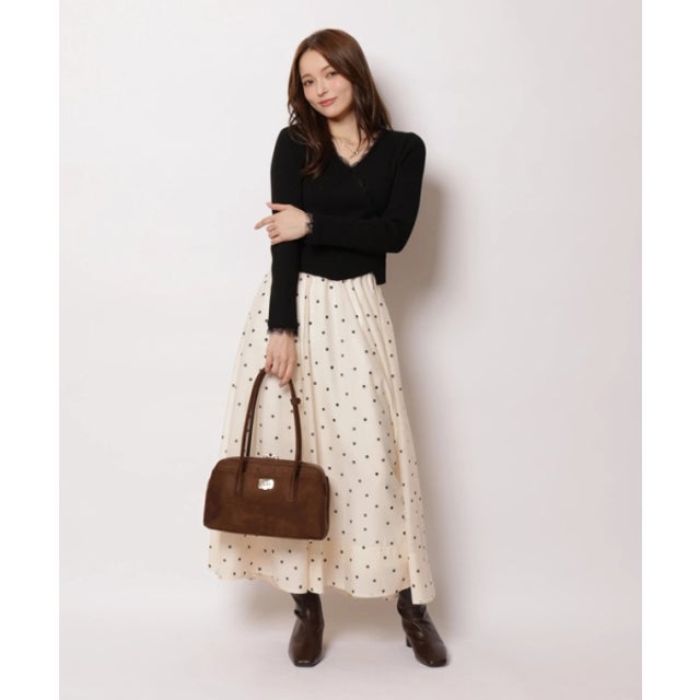 長袖カシュクールドットスカートSET （特殊黒）