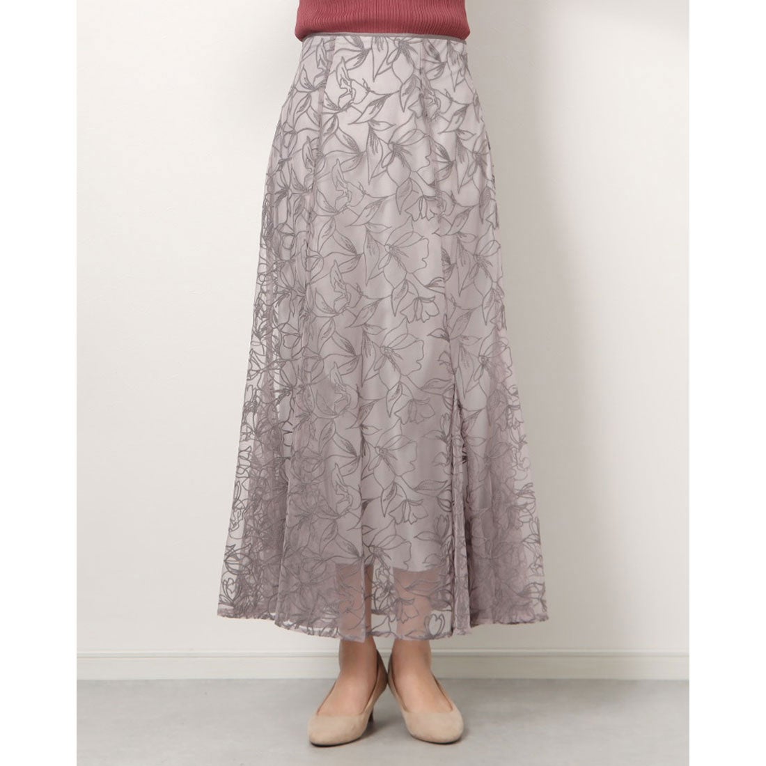 アプワイザーリッシェ Apuweiser-riche ラインフラワー刺繍スカート （モカピンク） -ファッション通販 FASHION WALKER