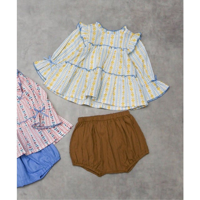 ライン花柄チュニック&ブルマセット 【返品不可商品】 （イエロー）