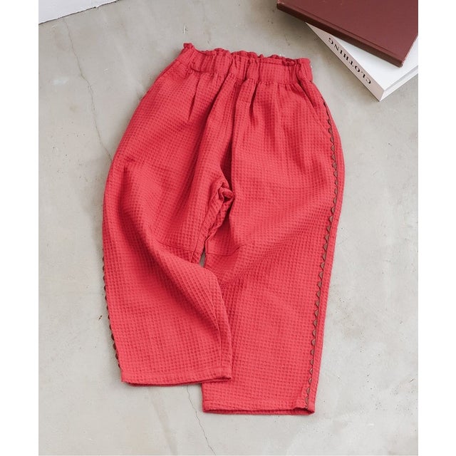ワッフルバレルパンツ  10分丈 （レッド）