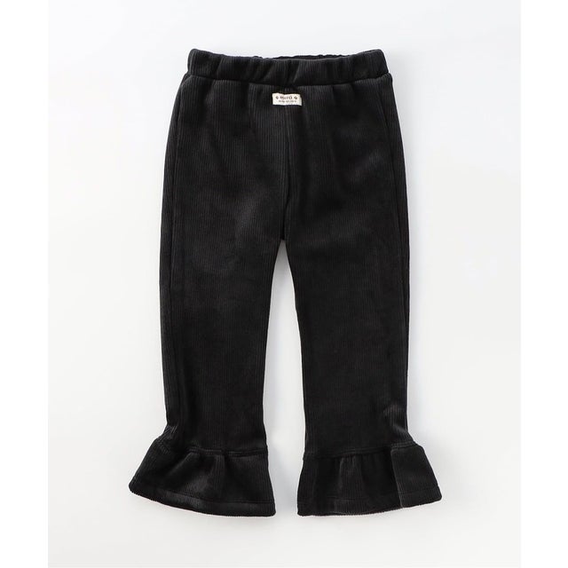 あったかカットコールパンツ(裾フリル) 10分丈 （ブラック）
