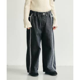 ラインレースデニムパンツ  10分丈 （ブラック）