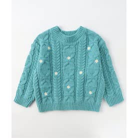 刺繍ケーブルニット （エメラルドグリーン）