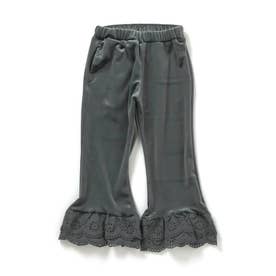 レースフリルベロアパンツ  10分丈 （チャコール）