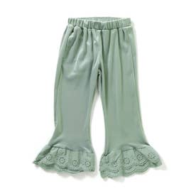 レースフリルベロアパンツ  10分丈 （ミント）