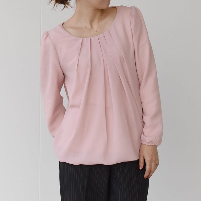 裏起毛フロントタック シフォン ブラウス （ペールピンク）
