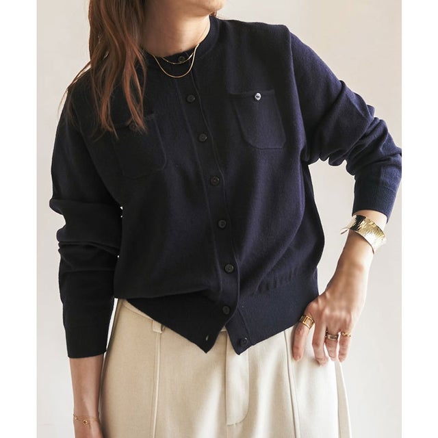 胸ポケットクルーネックカーディガン （ネイビー）