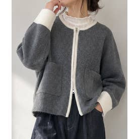 配色ダブルZIPニット （杢チャコール）