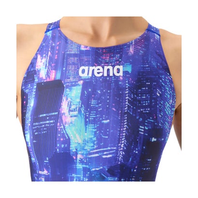 アリーナ arena スイミング アクアレーシング レーシングワンピーススパッツ オープンバック・ハーフレッグ レディース 競泳水着 水 （BKGR ブラック×グリーン）｜詳細画像