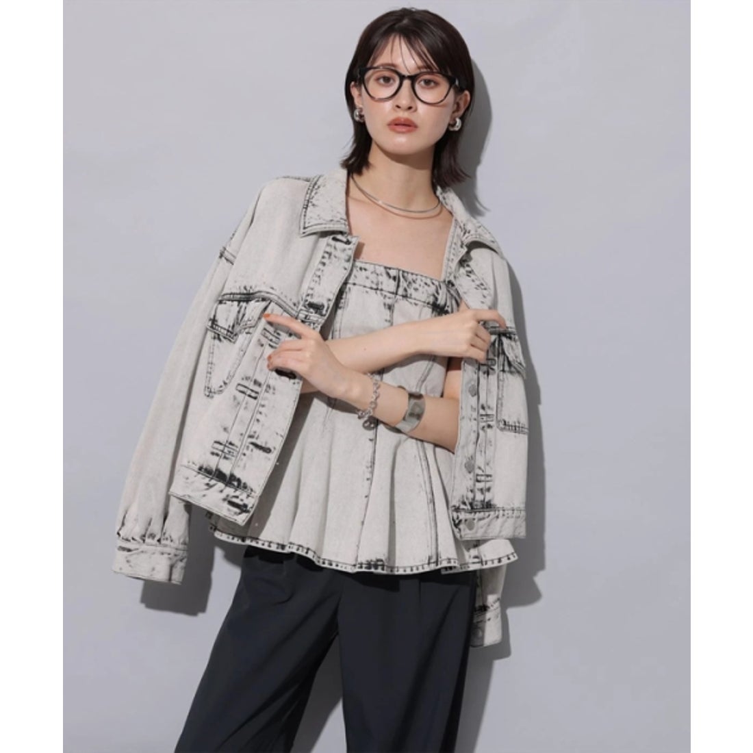 美品❣️Arpege story ライトグレー デニム　BigGジャン アルページュ ストーリー Arpege story ハイブリーチデニムビスチェ