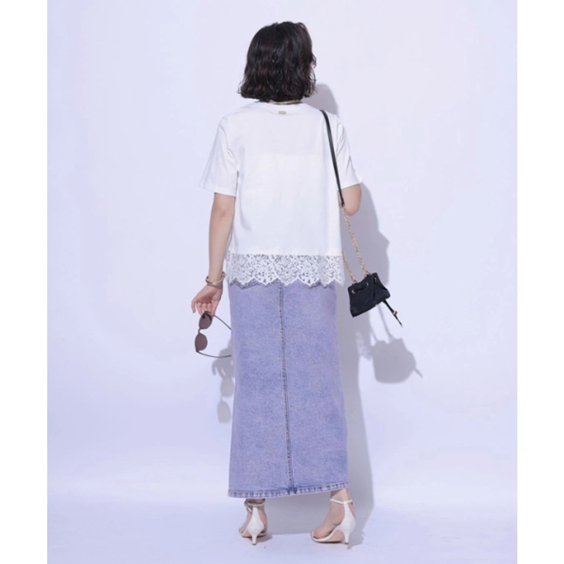 アルページュ ストーリー Arpege story 裾レース半袖Tシャツ （白