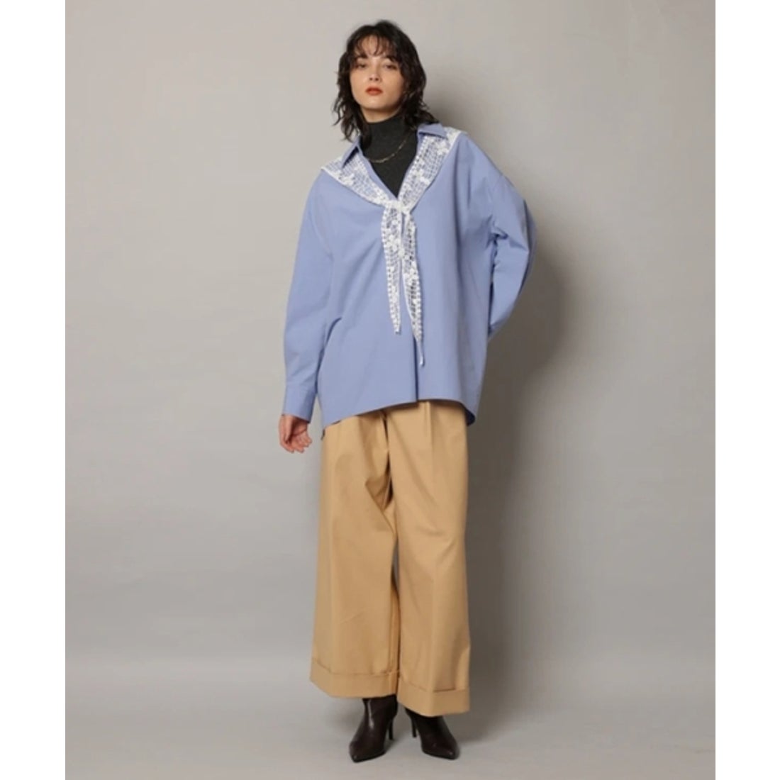 カデュネ CADUNE レーススカーフシャツ （白） -ファッション通販