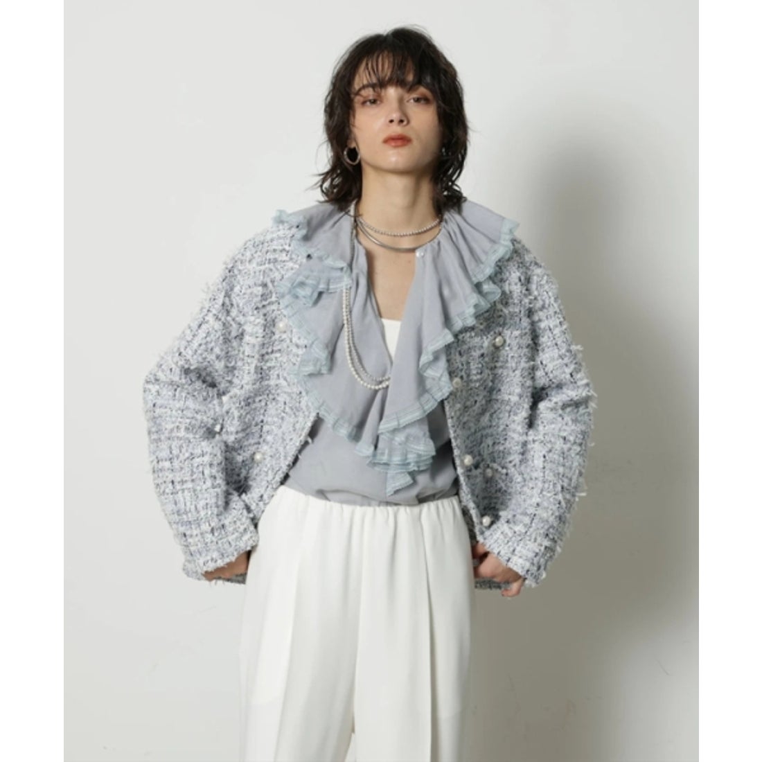カデュネ CADUNE ラッフルブラウス （紺） -ファッション通販 FASHION 