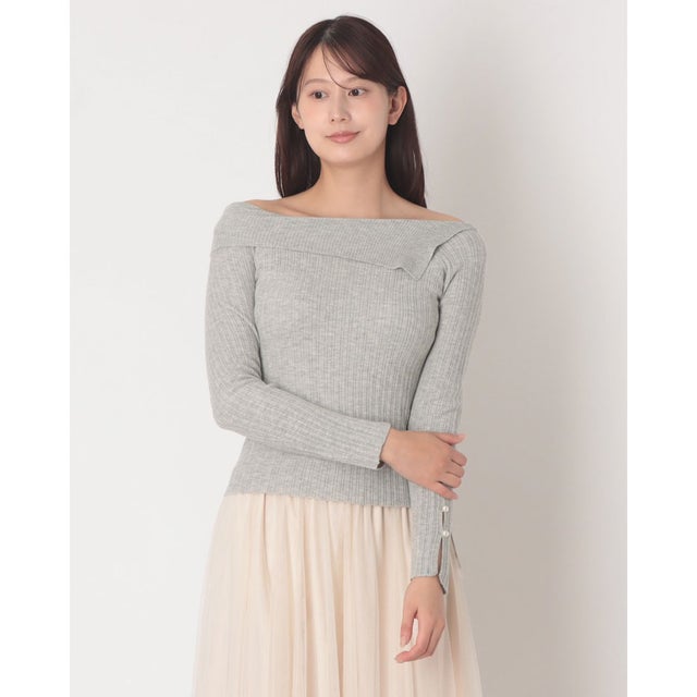 アシメオフショルランダムリブニットプルオーバー （GRY）