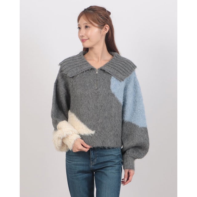 ハーフZIPインターシャニットプルオーバー （GRY）