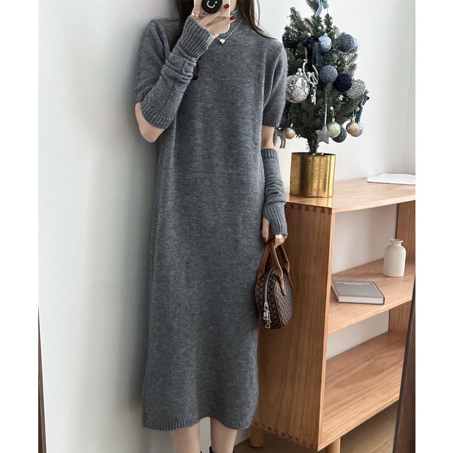 
                    High-neck Kint Onepiece (With Hand Gloves) 29034 ハイネックニットワンピース 手袋付き （グレー（NEW））