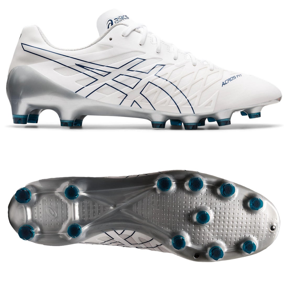 asics アシックス DS LIGHT ACROS(ホワイト×ブルー)【特典：イニシャル・Noシール(4文字)無料】 1101A017 103  サッカー スパイク・シューズ -サッカーショップ【SWS】