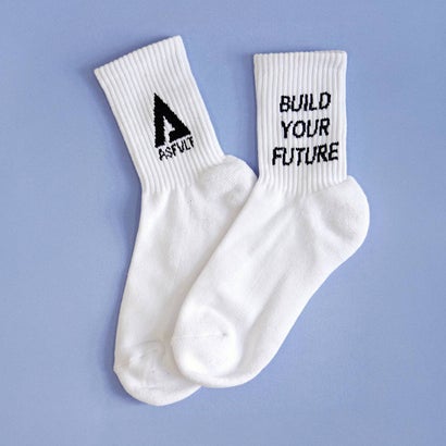アスファルト ASFVLT ロゴソックス オリジナルソックス socks-logo-wh-bl （WHITE BLACK）｜詳細画像