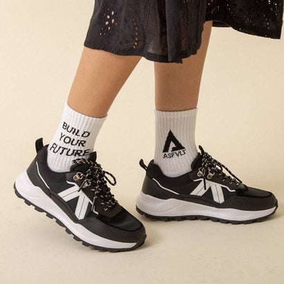 アスファルト ASFVLT ロゴソックス オリジナルソックス socks-logo-wh-bl （WHITE BLACK）｜詳細画像