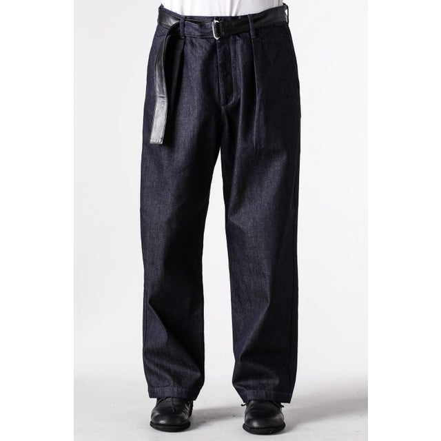 LEATHER BELTED PANTS ONEWASH （Navy）