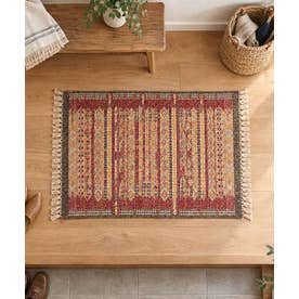 【RugRu】ドリー ラグ 50×70cm ヴィンテージ風 プリントラグ インド （レッド）