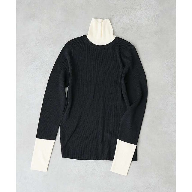 バイカラータートルネックリブプルオーバー （ブラック）