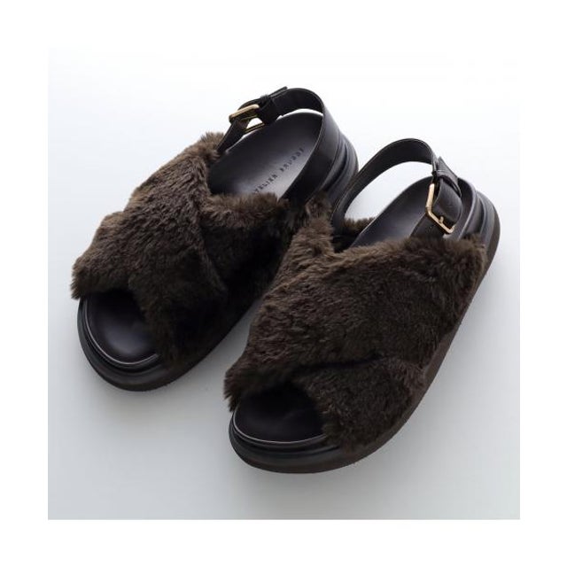 サンダル Fur cross sandals 26KS-36 （DARKBROWN/ダークブラウン）