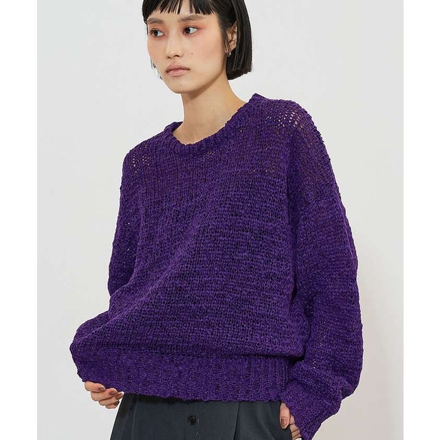 テープヤーンメッシュ編み プルオーバーニット （パープル）