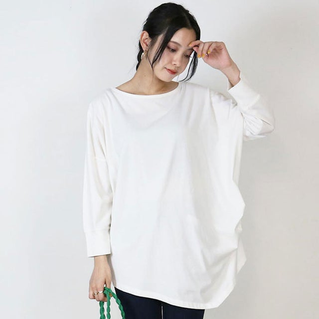 アシメトリー裾タックTシャツ （WHITE）