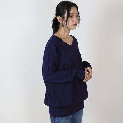 Vネックワイドリブ綿ニット （NAVY）｜詳細画像
