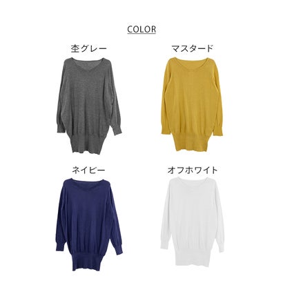 Vネックワイドリブ綿ニット （NAVY）｜詳細画像