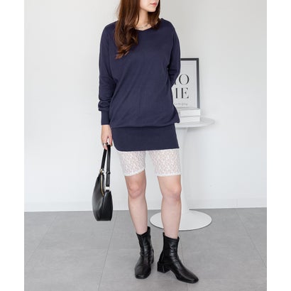 Vネックワイドリブ綿ニット （NAVY）｜詳細画像