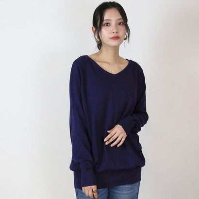Vネックワイドリブ綿ニット （NAVY）｜詳細画像
