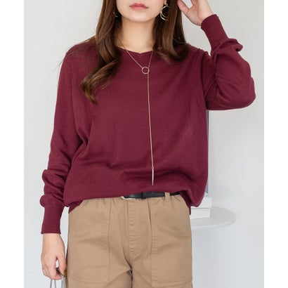 Vネックワイドリブ綿ニット （BURGUNDY）｜詳細画像