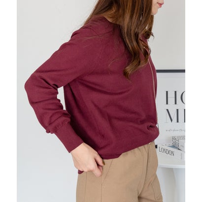 Vネックワイドリブ綿ニット （BURGUNDY）｜詳細画像