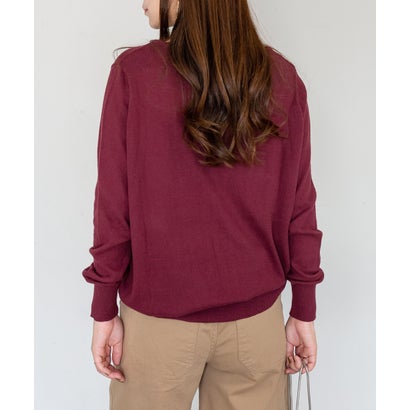 Vネックワイドリブ綿ニット （BURGUNDY）｜詳細画像