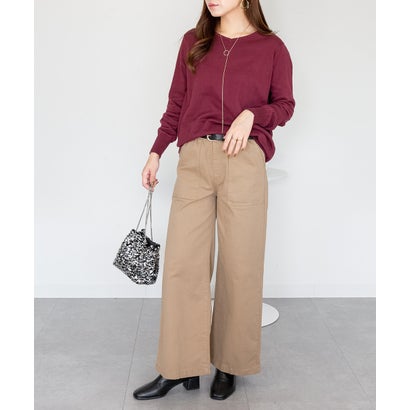 Vネックワイドリブ綿ニット （BURGUNDY）｜詳細画像
