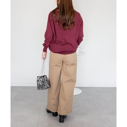 Vネックワイドリブ綿ニット （BURGUNDY）｜詳細画像