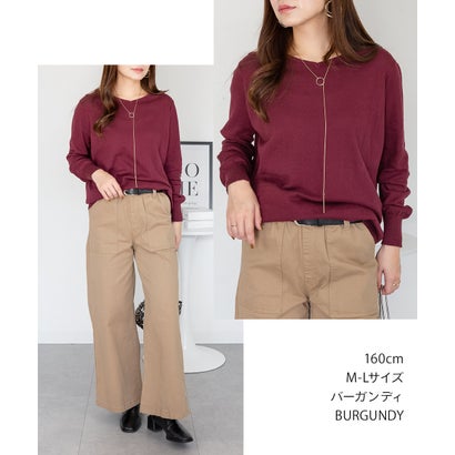Vネックワイドリブ綿ニット （BURGUNDY）｜詳細画像