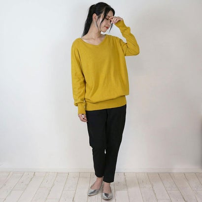 Vネックワイドリブ綿ニット （MUSTARD）｜詳細画像