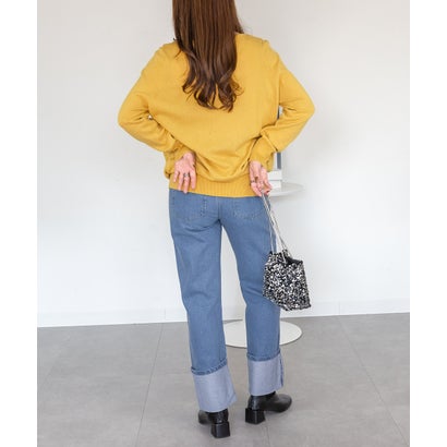 Vネックワイドリブ綿ニット （MUSTARD）｜詳細画像