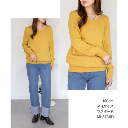 Vネックワイドリブ綿ニット （MUSTARD）｜詳細画像