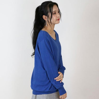 Vネックワイドリブ綿ニット （BLUE）｜詳細画像