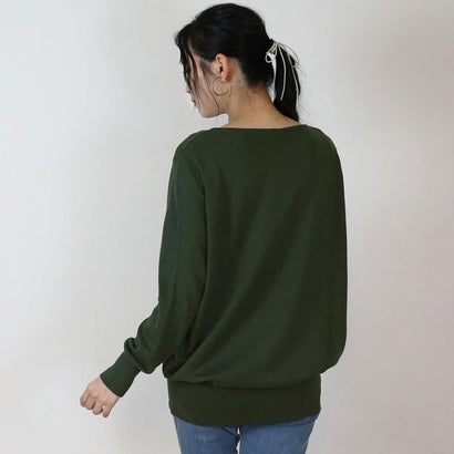 Vネックワイドリブ綿ニット （DARK-GREEN）｜詳細画像