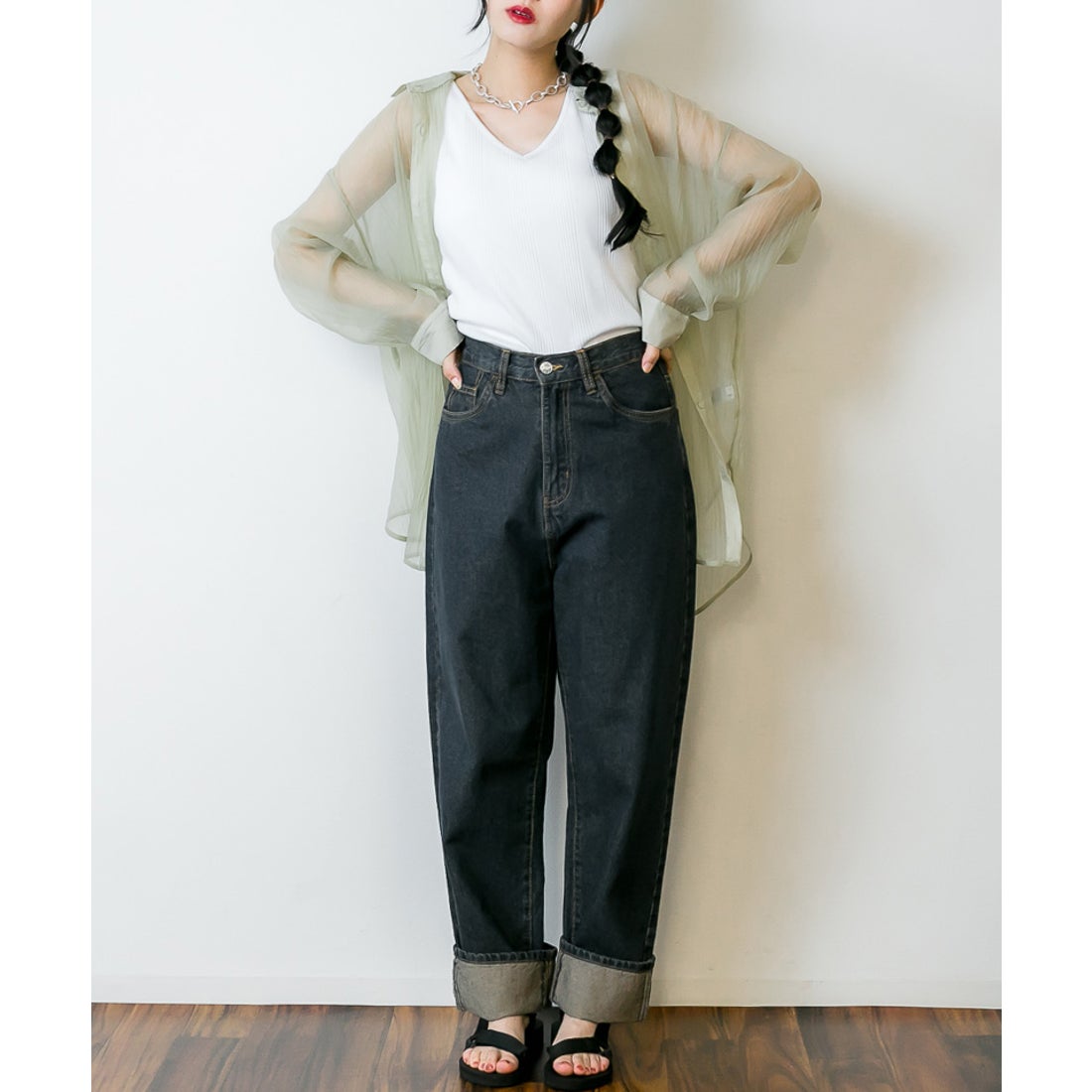 アットワン atONE ハイウェストロールアップデニムパンツ(ワン